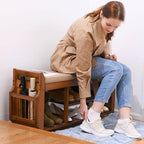 PETKABOO Shoe Bench with Hidden Drawer and Side Holder, 2 Tier Entryway Bench with Storage 39.4 in, Bamboo Shoe Rack with Cushion for Entryway Hallway Living Room Bedroom - Image 6