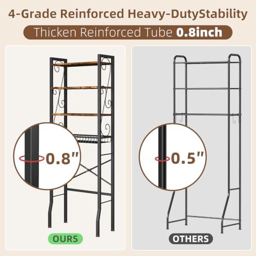 Over-The-Toilet Storage Rack 4-Tier,Bathroom Organizer Shelf Over Toilet,Adjustable Wooden Shelves and Basket,Freestanding Above Toilet Shelf,Space Saver for Rooms(Black Rack-Rustic Brown Shelves) - Image 4