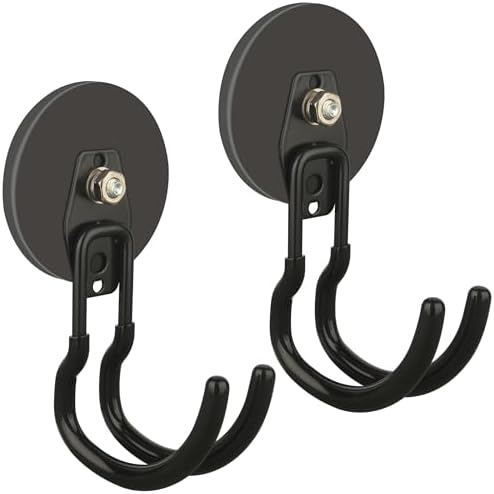 ULIBERMAGNET Upgraded Extra Large Magnetic Hooks,2 Pack Heavy Duty Ultimate Magnetic Hooks for Metal Cabinet,Pegboard,Garage Shelve,Tool Shed,RV,Shipping Containers (Black/3.46inch) by ULIBERMAGNET