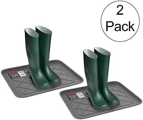 All Weather Boot Tray – Water Resistant Plastic Utility Diamond Pattern Shoe Mat – Indoor or Outdoor Doormats for All Season Use by Stalwart (Gray) - Image 2