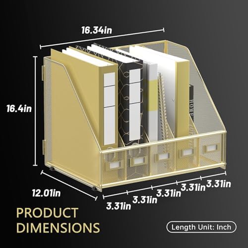 DALTACK 5-Slot Magazine File Holder, Metal Binder Holder, Gold - Image 6
