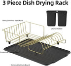 Buruis Dish Drying Rack for Kitchen Countertop, Large Capacity Gold Stainless Steel Dish Drainer with Anti-Slip Rubber Feet, Removable Drain Board and Utensil Holder (Black Tray) - Image 3