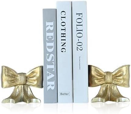 Metal Bookends Set of 2, Heavy Duty Book Ends for Heavy Books, Gold Decorative Bookends for Shelves Desk Office Home Decor by MSUMPTU