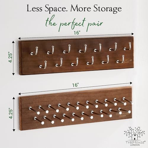 TreeHouse London Tie Rack Organizer – Holds 40 Large Ties – Solid Wood & Sturdy Metal Storage Holder for Closet – Wall Mounted Tie Display Hanger for Wall, Bedroom - (Walnut Tie Rack) 16" L X 4.25" H - Image 6