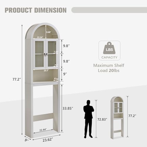 IFGET Arched Over The Toilet Storage Cabinet w/Acrylic Doors, Antique White - Image 2