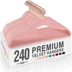 HOUSE DAY Pink Velvet Hangers 240 Pack, Premium Clothes Hangers Non-Slip Felt Hangers, Sturdy Black Hangers Heavy Duty Coat Hangers, Durable Suit Hangers, Space Saving No Hanger Mark Rotating Hook by HOUSEDAY