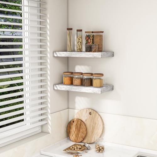 RICHFOCUS Bathroom Floating Shelves for Wall 2Pack|Rustic White|16" L - Image 4