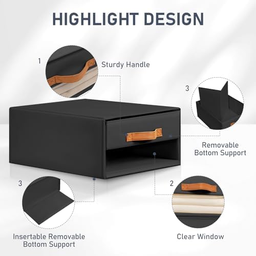 DIMJ Closet Organizers and Storage - Foldable Storage Bins with Drawers Fabric Stackable Storage Drawers with Clear Window,Fabric Clothes Organizers and Storage Drawers for Closet, 4-Pack, Black - Image 7