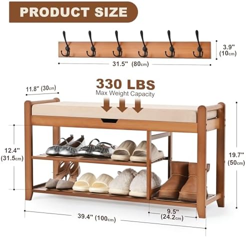 39.4in Shoe Bench with Coat Rack, Entryway Shoe Rack Organizer for Hallway - Image 2