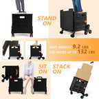 Foldable Utility Cart with Stair Climbing Wheels,Collapsible Rolling Crate with Magnetic Lid Telescopic Cover,Telescoping Handle,360° Rotate Wheel Hand Cart for Teacher Shopping Moving Grocery(Black) - Image 4