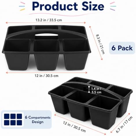 6 Pack Classroom Caddy with Handle, 6 Compartment (Black) - Image 2