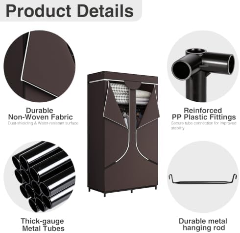 SORCEDAS Wardrobe Closet with Hanging Rods and Shelves for Clothes Storage - Image 4