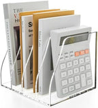 Clear Acrylic Magazine File Holder, 4 Compartment Desk Organizer by Unknown