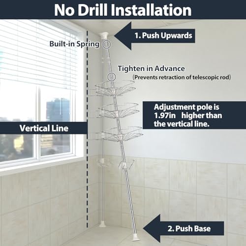 Shower Caddy Tension Pole, 4-Tier Adjustable Corner Organizer, 39-125 in - Image 5