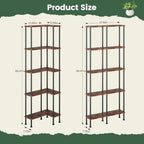 Corner Bookshelf 5-Tier, L-Shaped Bookcase for Small Spaces, Rustic Brown - Image 2