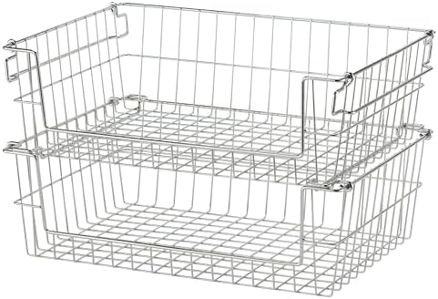 TRINITY Set of 2 19" Stackable Metal Wire Storage Baskets w Handles by TRINITY
