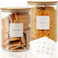 CZZGSM Set of 2 Large Glass Flour and Sugar Containers - 100 Fl oz Thicken Glass Storage Jars with Airtight Bamboo Lid and 132 Kitchen Pantry Labels - Big Clear Rice Containers Farmhouse by CZZGSM