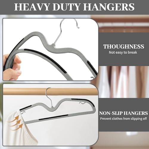 LemonRoad 50 Pack Short Neck Hangers Plastic Non-Slip, Black Gray - Image 3