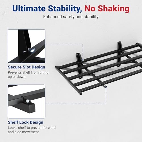 FLEXIMOUNTS 4-Pack 2x4ft Garage Wall Shelving, 8 Hooks, Heavy Duty, Black - Image 6