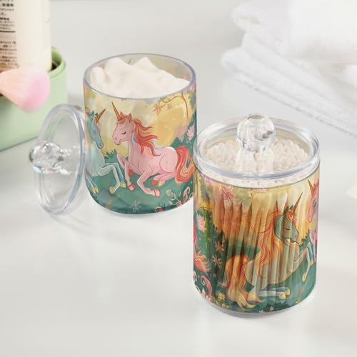 Qtip Holder Dispenser for Cotton Ball, Cotton Swab, Cotton Round Pads Clear Plastic Apothecary Blue Pink Unicorn Jar Set for Bathroom Canister Storage Organization, Vanity Makeup Organizer - Image 5