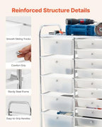 VEVOR Rolling Cart with Drawers, Double Row 15 Drawer Storage Organizer, Mobile Utility Cart with Chrome Steel Frame, Universal Casters & 2 Brakes, for Office, Classroom, Craft Room, Studio, Garage - Image 5