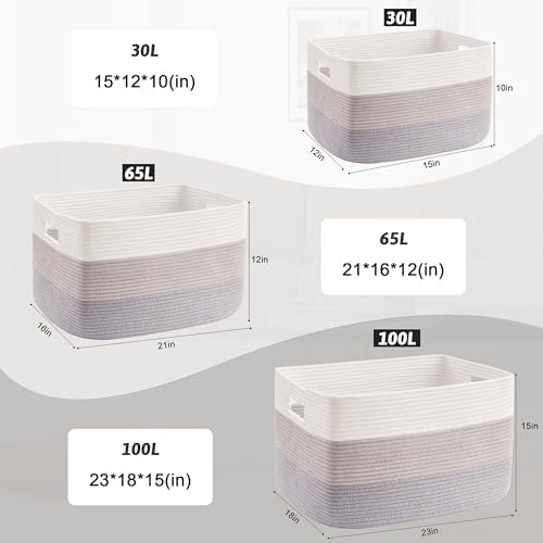 Artfeel Blanket Basket,Rectangle Woven Baskets for Storage,100L Laundry Basket for Decorative Nursery Blanket,Toys,Dirty Clothes and Magazine in Shelves,Baby Room,and Living Room - Image 5