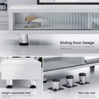 Fenge Dual Monitor Stand with Storage, Desk Shelf with Glass Sliding Door - Image 4