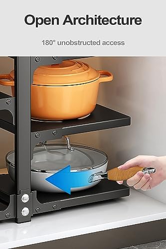 Pots and Pans Organizer for Cabinet, Heavy Duty Pot Pan Rack under Sink Organizers and Storage，Kitchen Cabinet Organizer with 5 Adjustable Tiers - Image 3