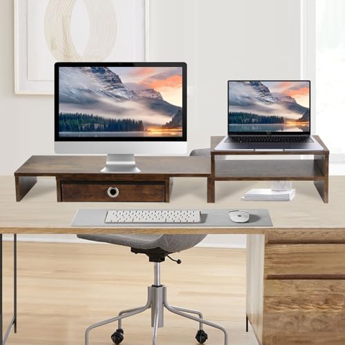 Monitor Riser for 3 Monitors, Angle Adjustable Monitor Stand with Drawer - Image 4