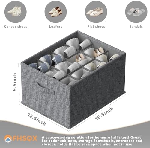 FHSQX 4 Pack Shoe Organizer for Closet,Foldable Shoe Organizer,Fits up to 48 Pairs,Storage Containers With Bottom Support for Shoes (Dark Grey, (16.5 * 12.6 * 9.5) x4) - Image 4
