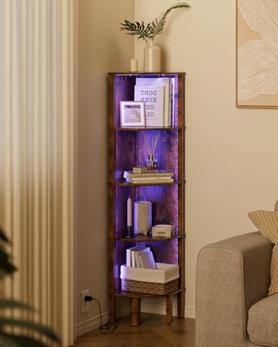 Corner Shelf Stand, 5 Tier Corner Bookshelf,Corner Furniture for Bedroom Display Corner Shelf for Small Space,Wood Shelves with Storage Rack for Living Room,Office, Rustic Brown - Image 5