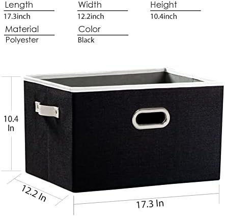 PRANDOM Larger Collapsible Storage Bins for Closet [3-pack] Decorative Linen Fabric Storage Baskets Cubes with Leather/Metal Handles for Living Room Black (17.3x12.2x10.4 Inch) - Image 6