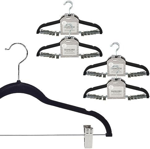 Simplify 24 Pack Velvet Hangers with Clips | Skirt and Pants | Slim Space Saving | Closet Organization | Non-Slip | Prevent Creases | Swivel Neck | Durable | Black by Simplify