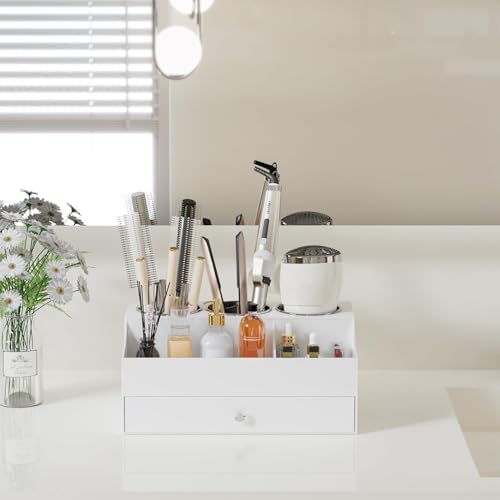 Hair Tool Organizer, Acrylic Hair Blow Dryer Holder Stand for Straightener and Curling Storage, Bathroom Vanity Countertop Organization for Makeup Accessories (White) - Image 2