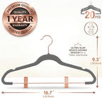 MIZGI Premium Velvet Pants Hangers with Clips (Pack of 20) Slim Skirt Hangers- Non Slip Felt Outfit Dress Hangers Gray - Copper/Rose Gold Hooks,Space Saving Shirt Clothes Hangers - Image 2