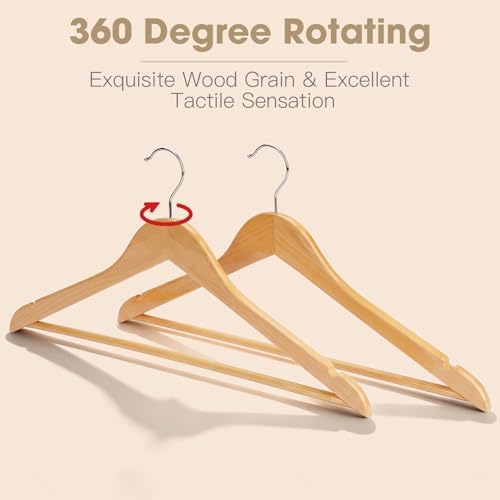 Wooden Hangers 30 Pack Solid Wood Hangers,Heavy Duty Coat Hangers for Closet, Wooden Clothes Hangers for Suits, Shirts, Pants, Jackets(Natural) - Image 2