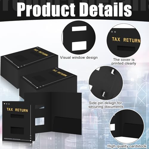 Mooliwe 100 Pcs Black Tax Return Folders Bulk 9 x 11.25 Inches Income Tax Organizer with Side Staples Double Windows Paper File Pocket Document Folders for Accountants Business Office Supply - Image 3