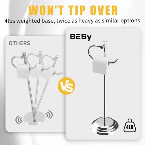 BESy Toilet Paper Holder Floor Stand, Bathroom Freestanding Chrome - Image 5