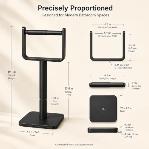 Toilet Paper Holder Stand – Heavy Duty Weighted Base, Free Standing Anti-Tipping, Matte Black - Image 6