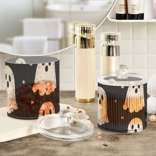 Cute Halloween Ghost Blacck Qtip Holder Waterproof Dustproof Apothecary Jars with Lids For Bathroom Cotton Swabs Makeup Sponges Floss Picks Bath Salts 2 Pack - Image 4