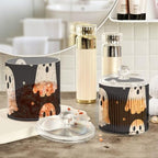 Cute Halloween Ghost Blacck Qtip Holder Waterproof Dustproof Apothecary Jars with Lids For Bathroom Cotton Swabs Makeup Sponges Floss Picks Bath Salts 2 Pack - Image 4