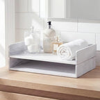 Yeaqee 4 Pcs Stackable Organizer Tray Wood Desk Organizer, Vintage White - Image 6