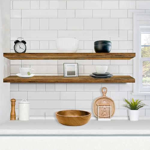 Sorbus Floating Shelves for Wall Storage (55 Inch, 2 Pack, Rustic Brown) - Image 2