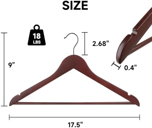 Wooden Clothes Hangers with Pants Bars, Mahogany, 108-Pack - Image 2