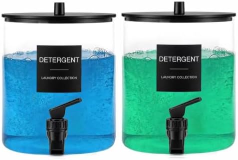 TIPGO 1 Gallon Glass Laundry Detergent Dispenser with Spigot, 128 oz Liquid Laundry Soap and Fabric Softener Container, Wide Mouth Detergent Holder with 6 Waterproof Labels (2 Pack) by TIPGO
