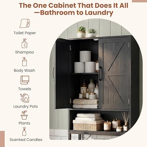 Over The Toilet Storage Cabinet,23.6" W Bathroom Organizer, Black - Image 5