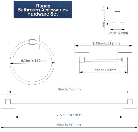 RUACQ Bathroom Accessories, 3-Piece Bathroom Hardware Set, Brushed Nickel - Image 7