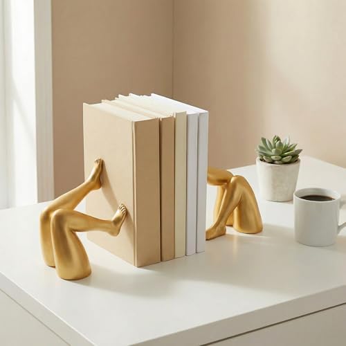 Minimalist Leg Sculpture Bookends for Shelves, Decorative Gold Book Ends, Modern Aesthetic Bookshelf Decor, Resin Book Stoppers for Home Office/Library Decoration - Image 5