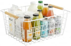 4 Pack White Metal Wire Food Storage Basket Organizer with Wooden Handles for Organizing Kitchen Cabinets Large - Image 6