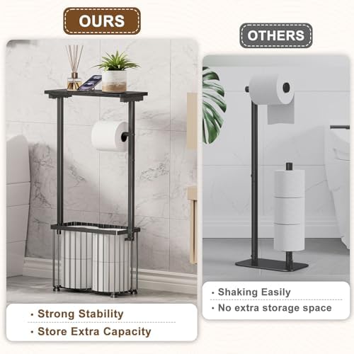 Free Standing Toilet Paper Holder with Storage Shelf – Bathroom Tissue Stand with Space for Phone, Wet Wipes and Magazines – All-in-One Toilet Roll Dispenser and Organizer Holds 4-6 Rolls - Image 5